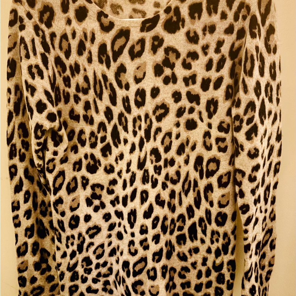 Charter Club Black and Cream Animal Print Long Sleeve Top